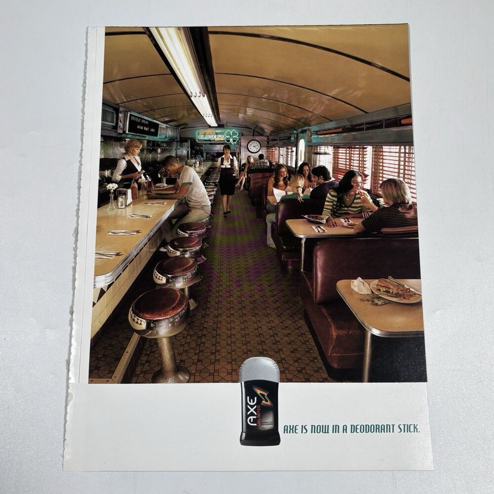 2005 AXE Deodorant Diner Ad Retro Restaurant Print Ad Flip-Up Flap Interactive
